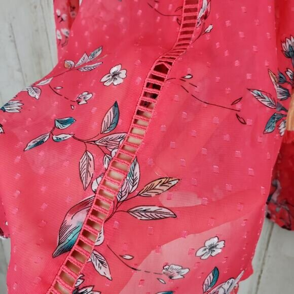 Time and Tru Floral Open Front Top Pink Size Large - Picture 7 of 9